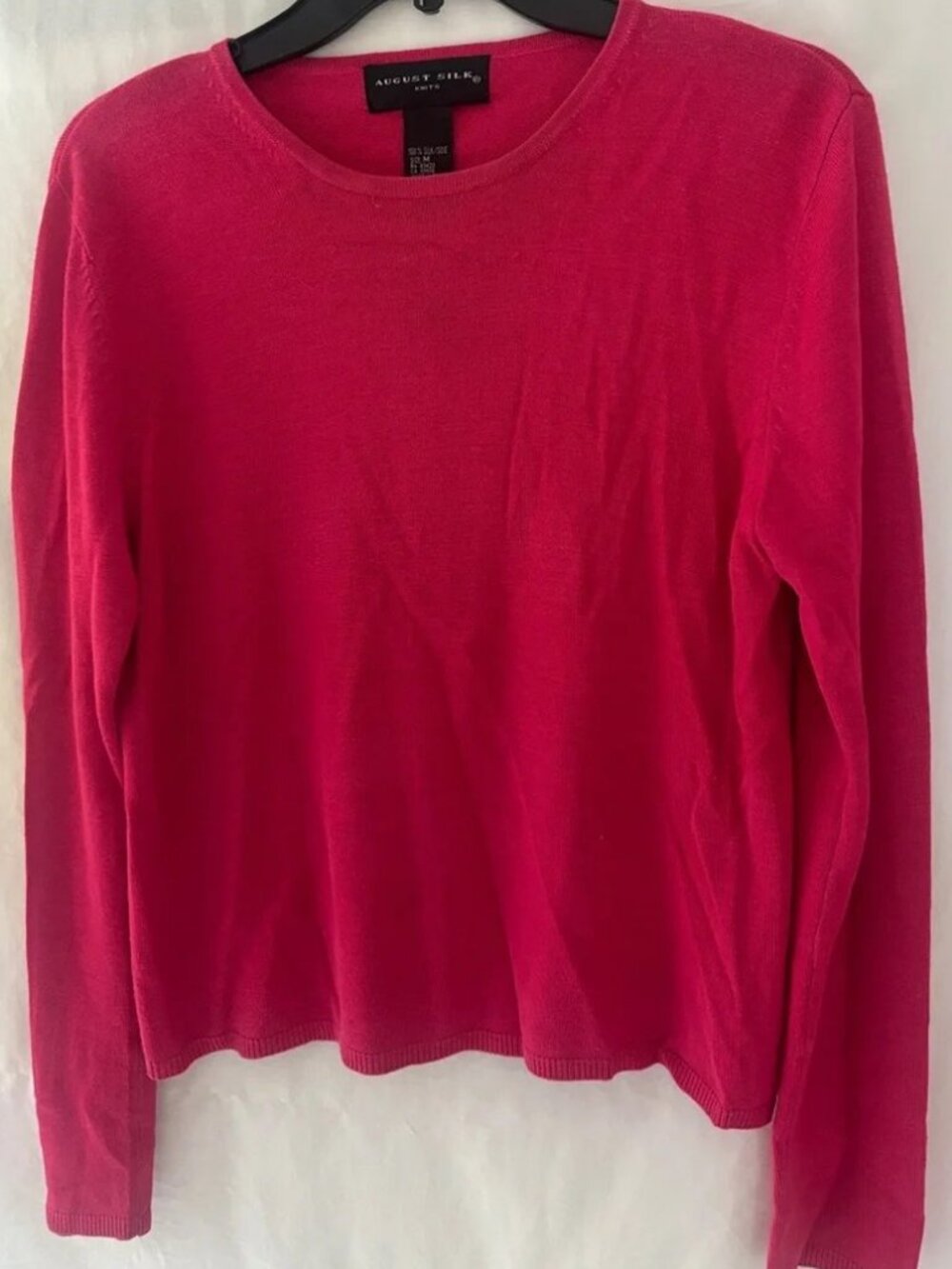 August Silk Bright Fuchsia Long-Sleeve Crewneck Top. Vintage Y2K.